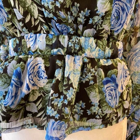 NWT WAYF Blue Rose Open Back Smocked Peplum Blouse - Picture 11 of 12